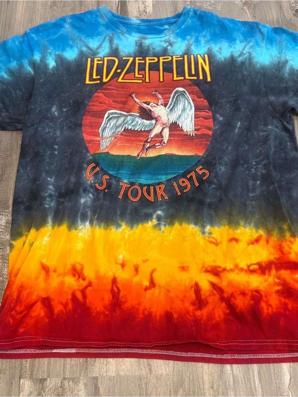 Led Zeppelin 1975 US Tour Icarus Multicolor Tie Dye T-Shirt Men’s SZ L Tee
